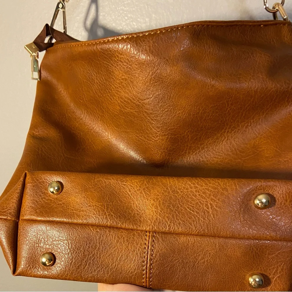NWOT Hobo bag. Natural brown with colorful fabric adjustable strap.